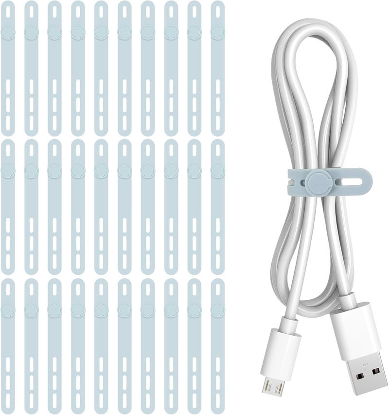 Donruby 30Pcs Silicone Cable Ties - Reusable & Washable with Adjustable Locking Buckles, High Elasticity Cable Management Straps for Home, Office, School, Travel Essential Cord Organizer (Blue) - Image 1